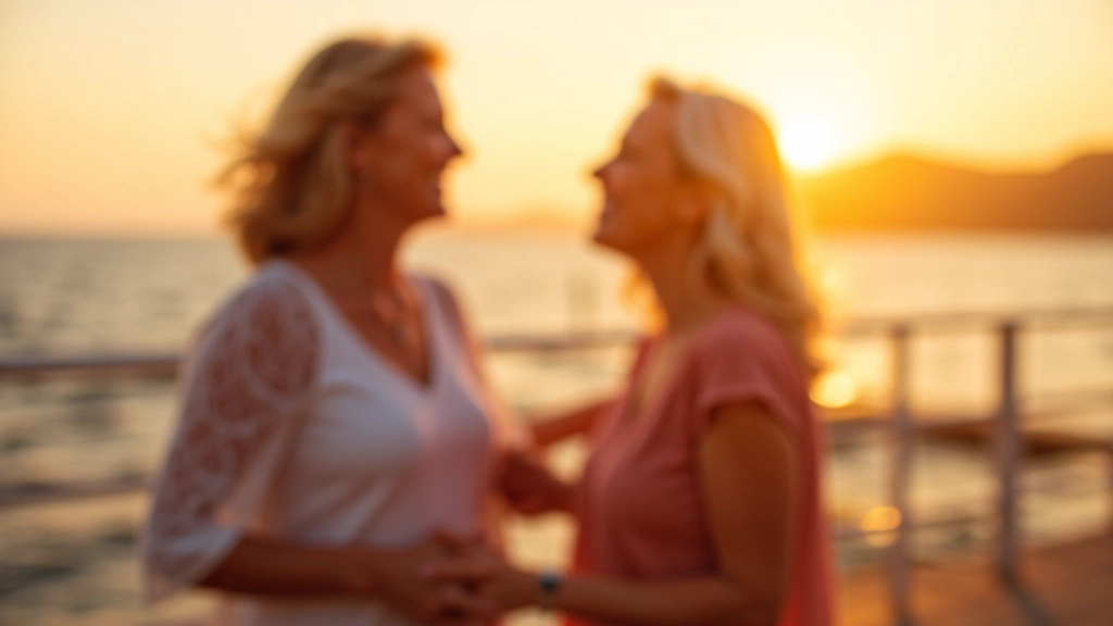 Group of adults dancing together at sunset on a seaside pier, casual and joyful atmosphere