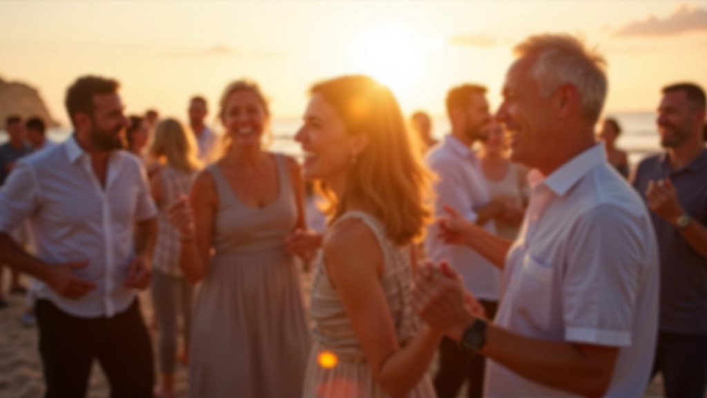 Adults enjoying dance at a beachside gathering in Ireland