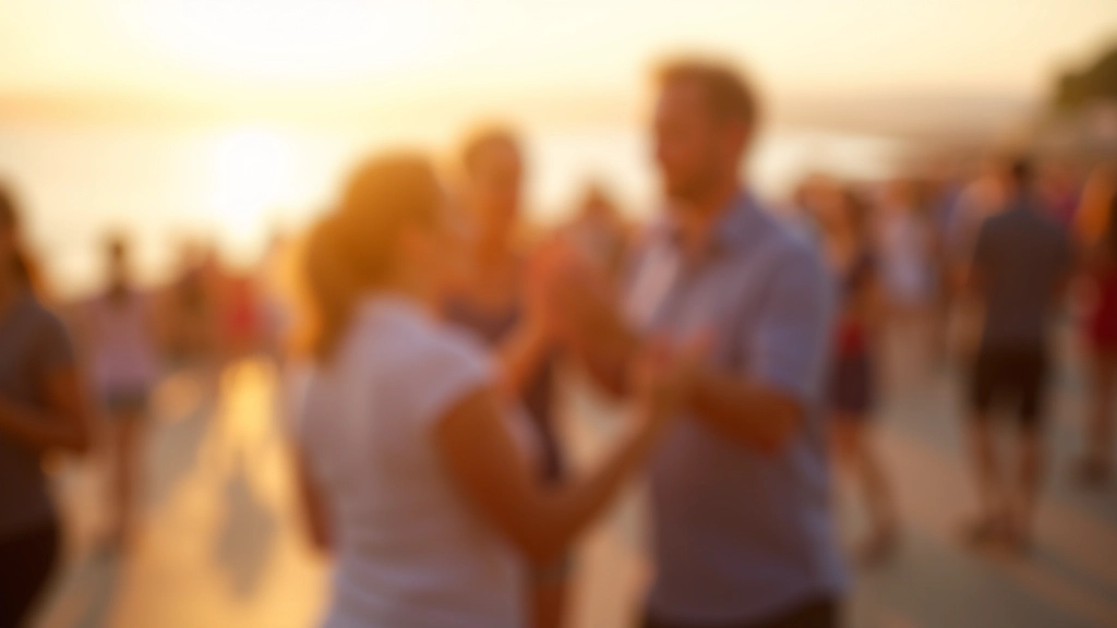 Beachside dance social in Dún Laoghaire with couples on promenade